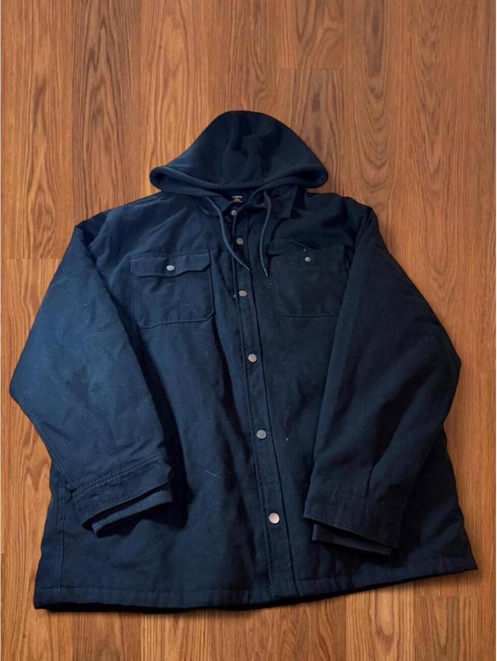 Brahma Mens Hooded Workwear Jacket Quilted Diamond Zip Up Black Navy XL